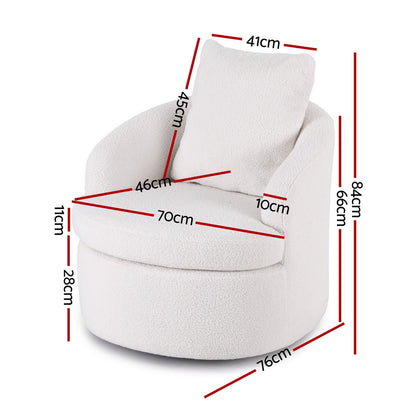 Artiss Round Swivel Armchair Extra Pillow White - Image 2