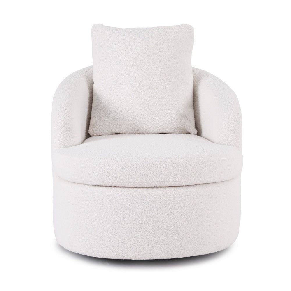Artiss Round Swivel Armchair Extra Pillow White - Image 3