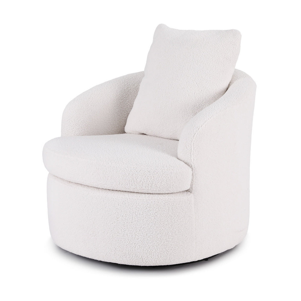 Artiss Round Swivel Armchair Extra Pillow White - Image 7