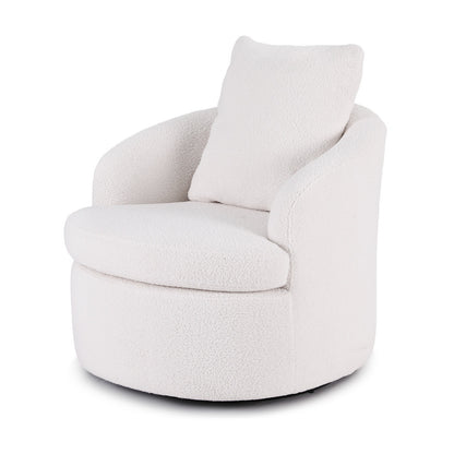 Artiss Round Swivel Armchair Extra Pillow White - Image 7