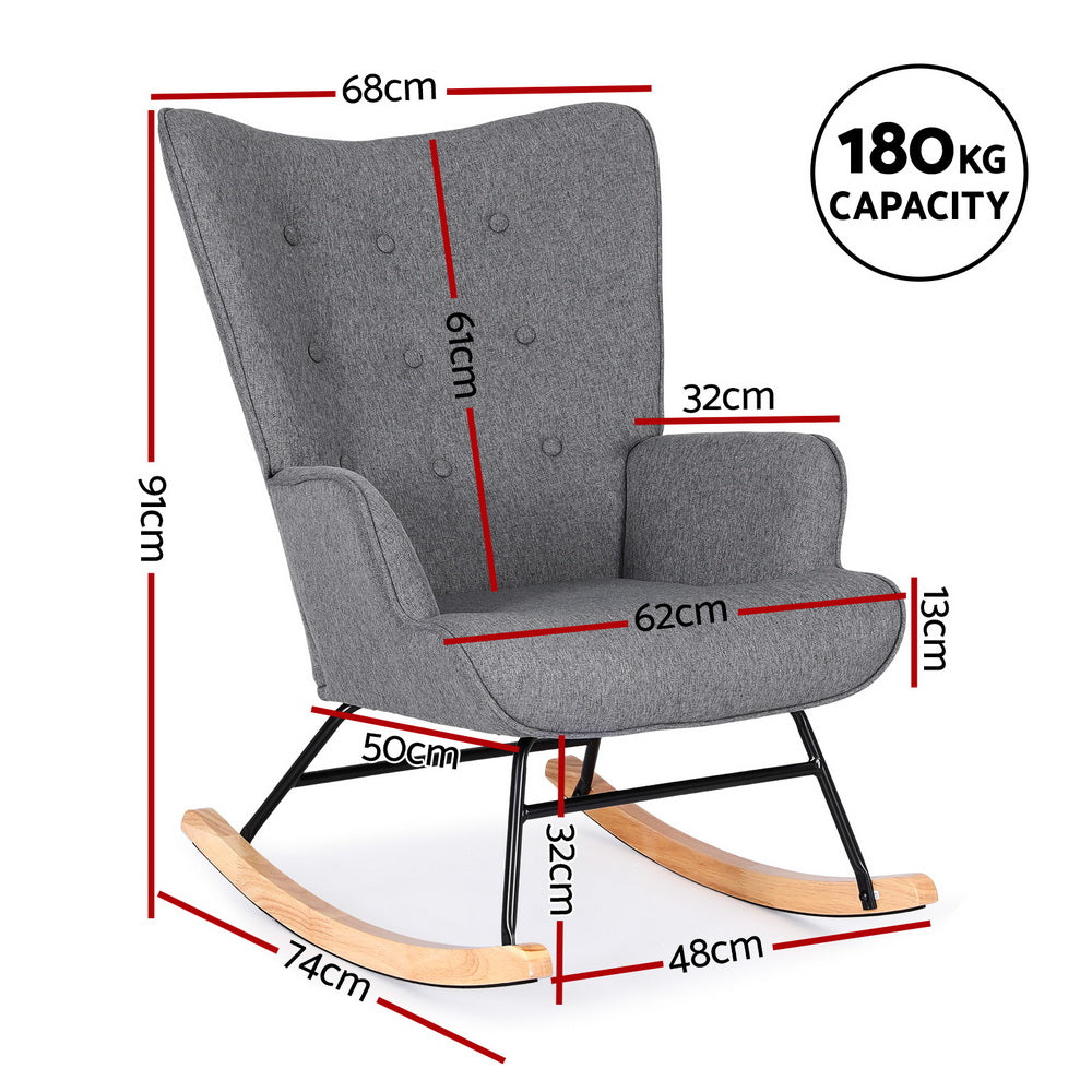 Artiss Rocking Armchair Nursing Chair Linen Fabric Grey - Image 2