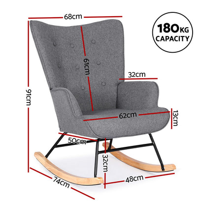Artiss Rocking Armchair Nursing Chair Linen Fabric Grey - Image 2