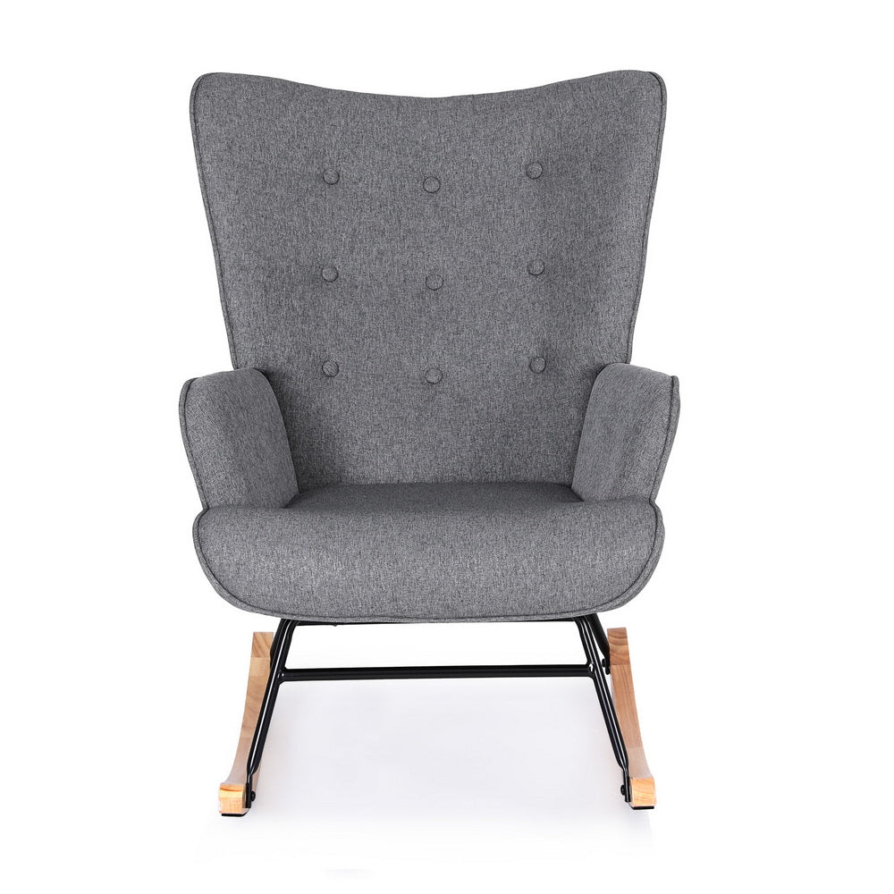 Artiss Rocking Armchair Nursing Chair Linen Fabric Grey - Image 3