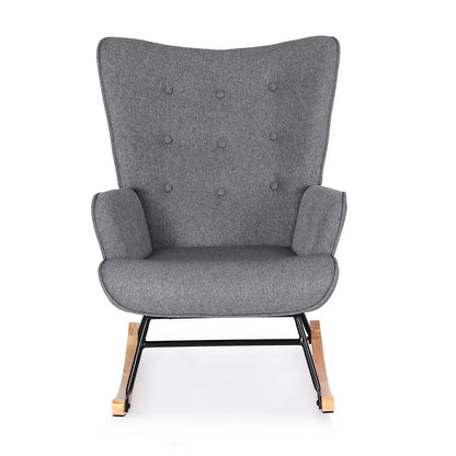 Artiss Rocking Armchair Nursing Chair Linen Fabric Grey - Image 3