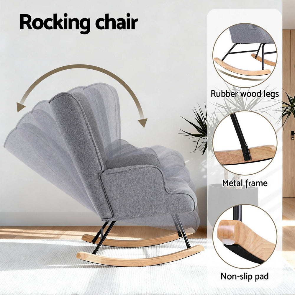 Artiss Rocking Armchair Nursing Chair Linen Fabric Grey - Image 4