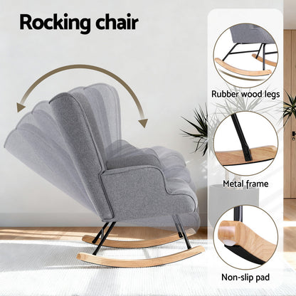 Artiss Rocking Armchair Nursing Chair Linen Fabric Grey - Image 4