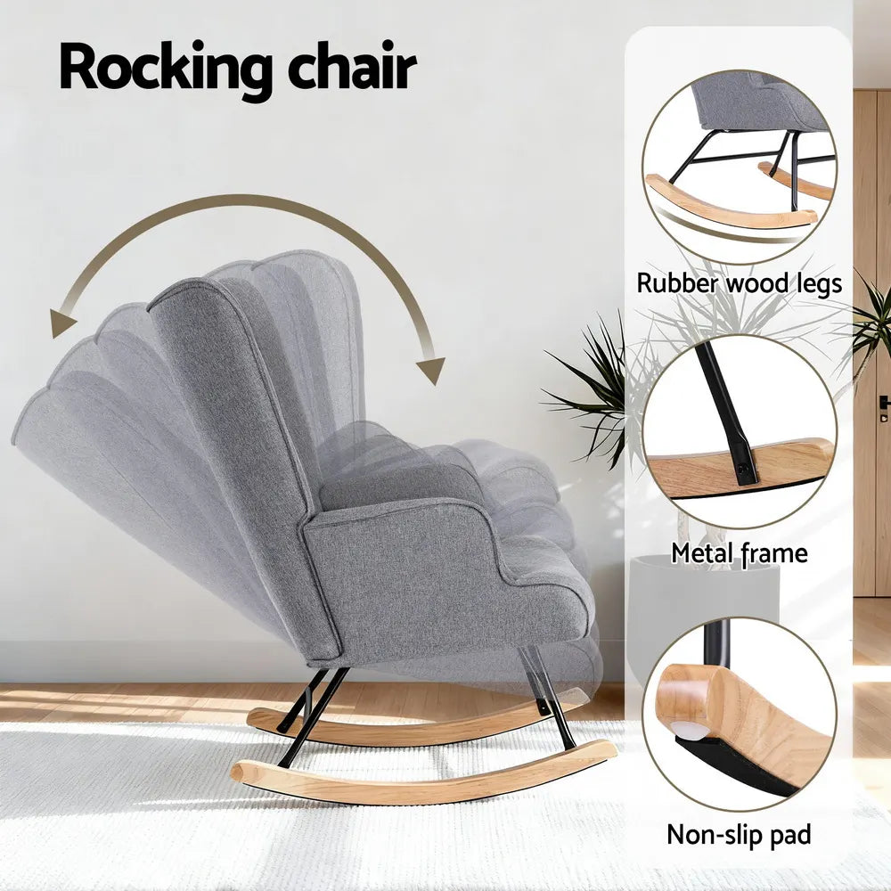 Artiss Rocking Armchair Nursing Chair Linen Fabric Grey - Image 4