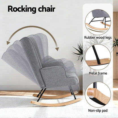Artiss Rocking Armchair Nursing Chair Linen Fabric Grey - Image 4