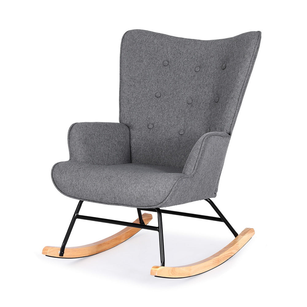 Artiss Rocking Armchair Nursing Chair Linen Fabric Grey - Image 7