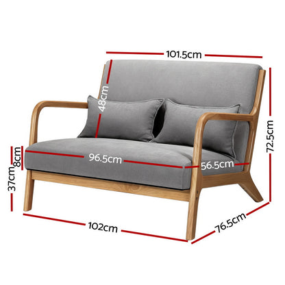 Artiss Armchair 2-seater Loveseat Fabric Grey - Image 2