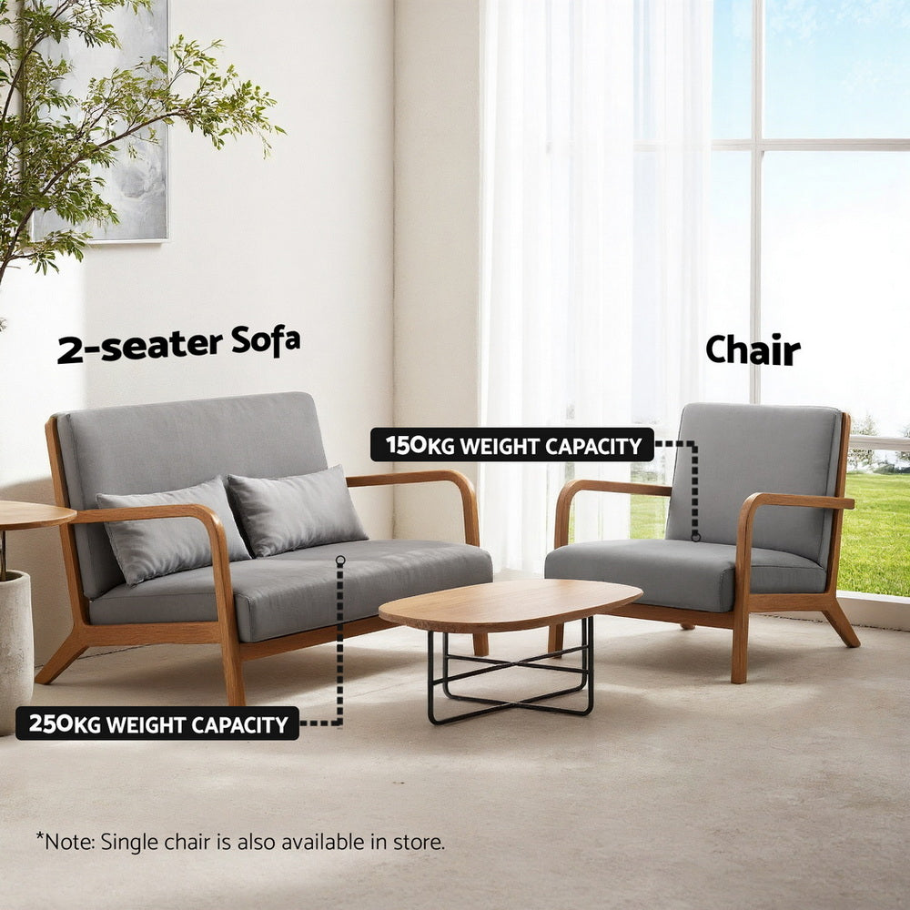 Artiss Armchair 2-seater Loveseat Fabric Grey - Image 6