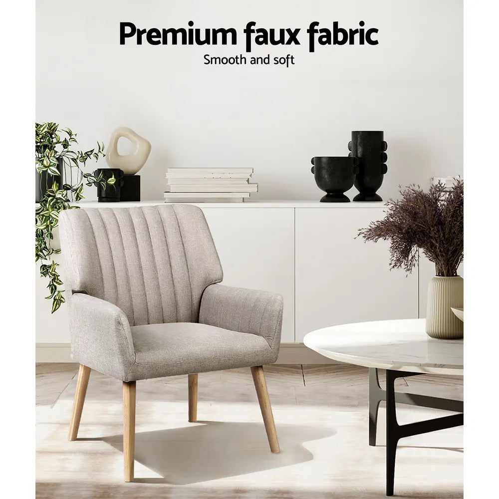 Artiss Armchair Fabric Beige Sebastini - Image 5
