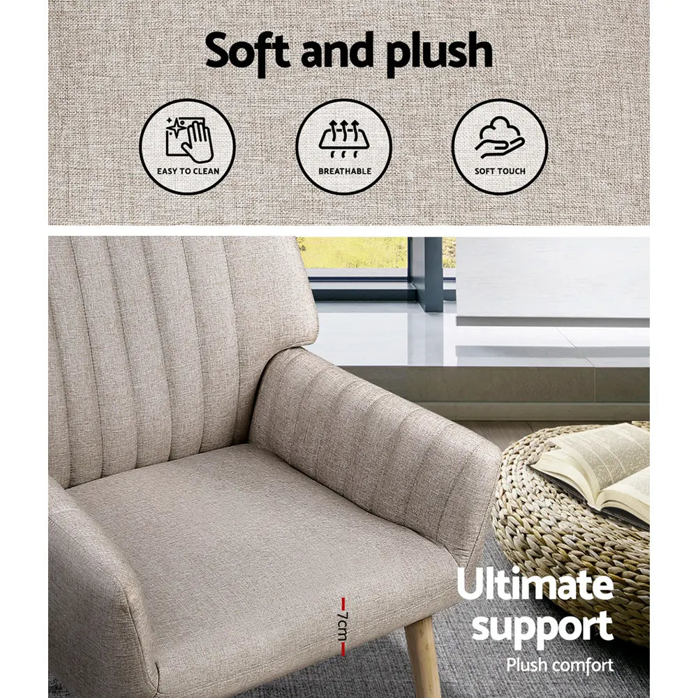 Artiss Armchair Fabric Beige Sebastini - Image 6