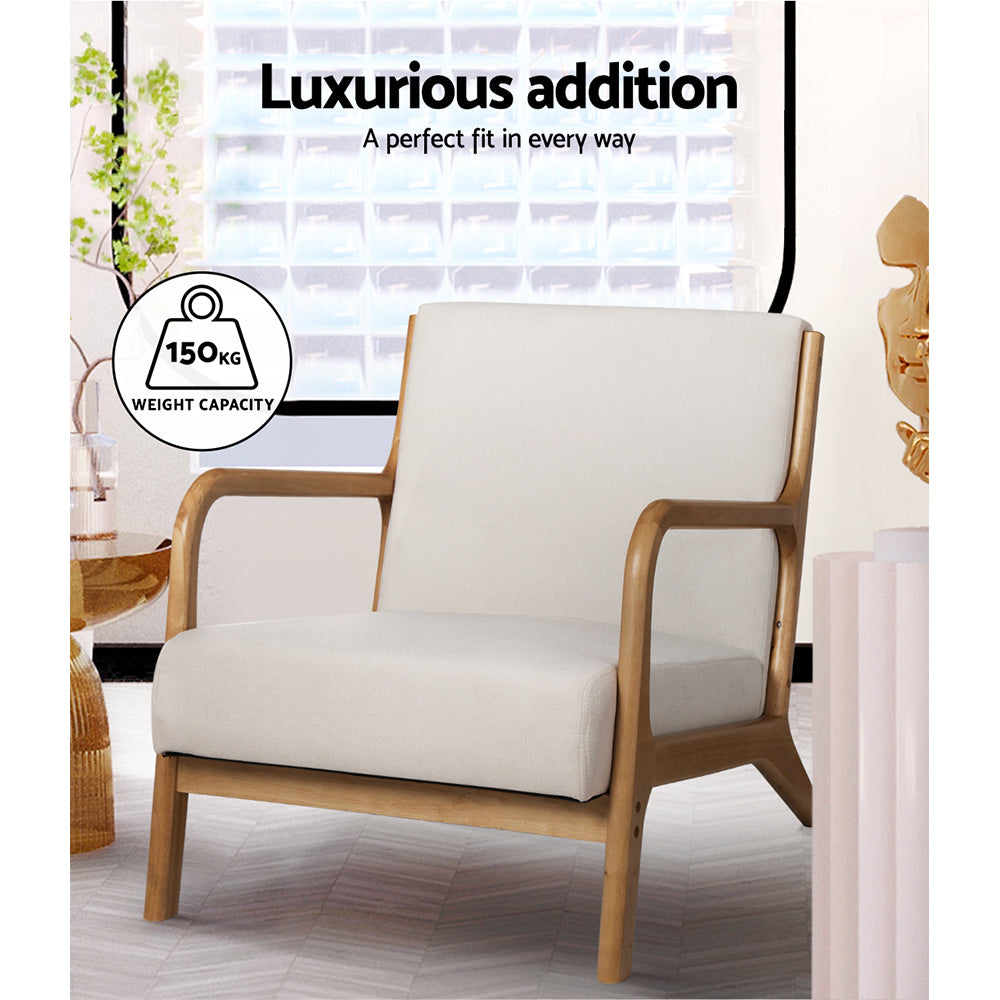 Artiss 2X Armchair Faux Fabric Beige - Image 4
