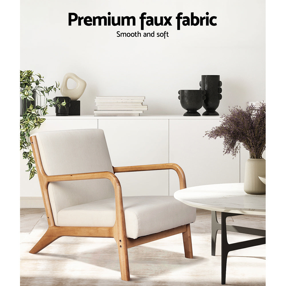 Artiss 2X Armchair Faux Fabric Beige - Image 5