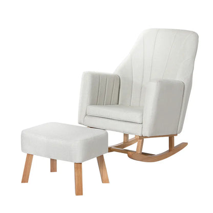 Artiss Rocking Chair Armchair Linen Fabric Beige Jonah - Image 7