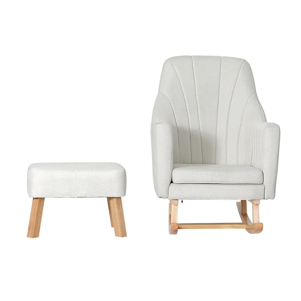Artiss Rocking Chair Armchair Linen Fabric Beige Jonah - Image 3