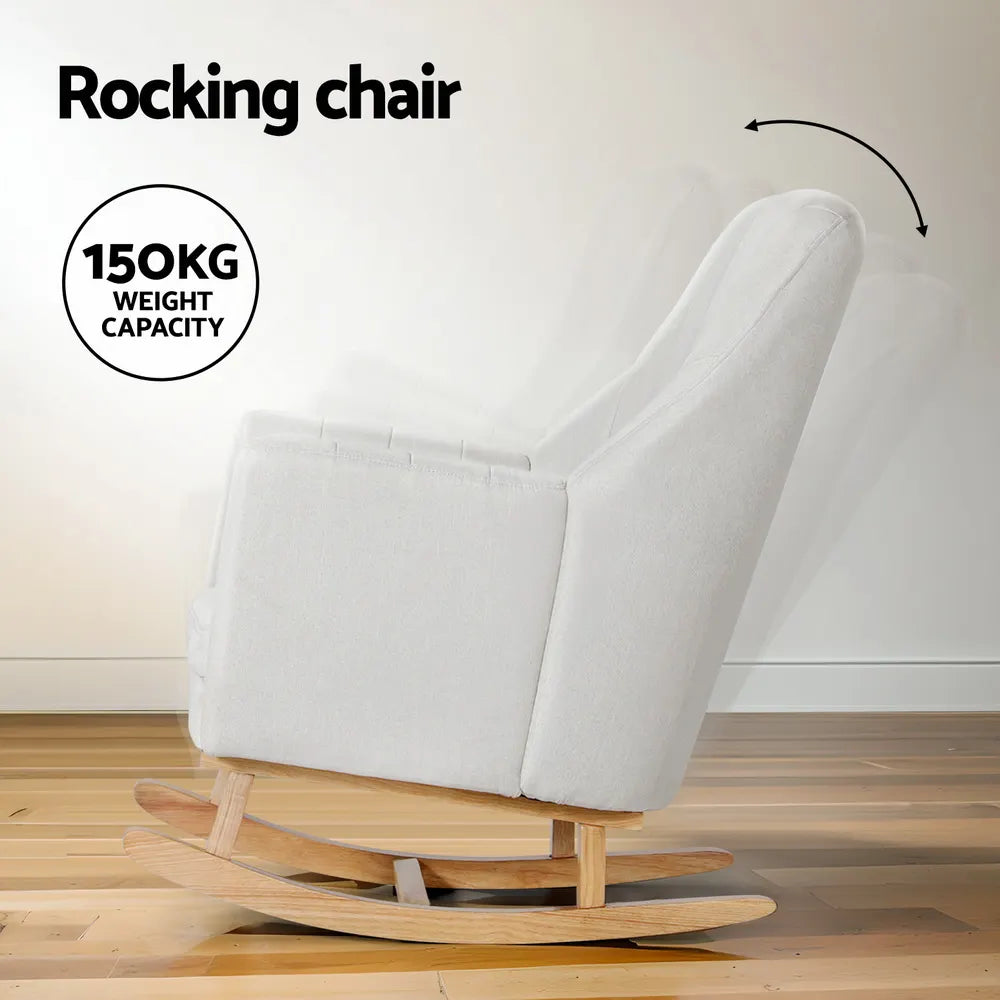 Artiss Rocking Chair Armchair Linen Fabric Beige Jonah - Image 4