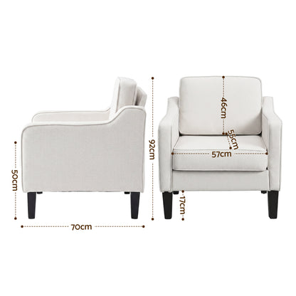 Artiss Armchair Lounge Accent Chair Linen Fabric Beige - Image 2