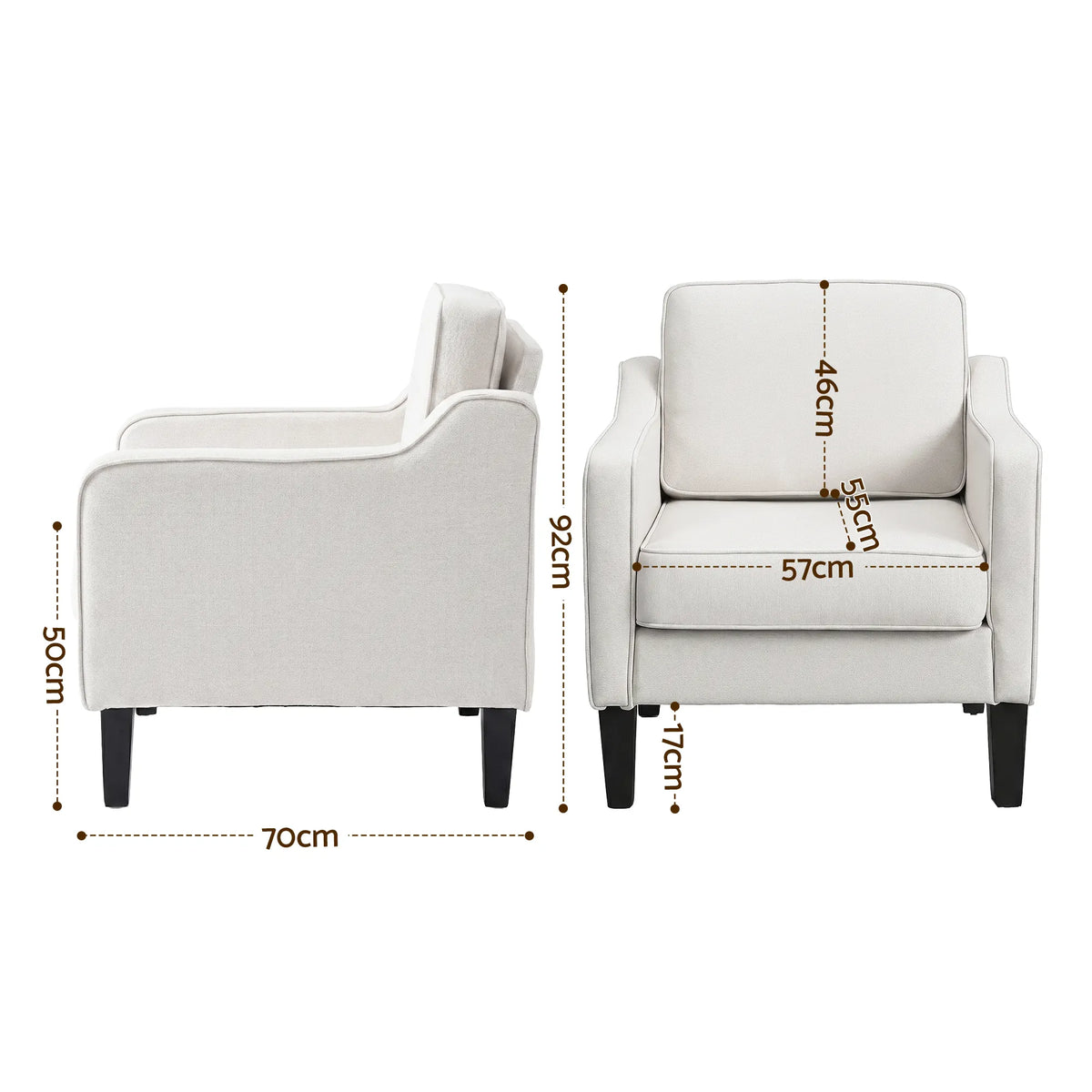 Artiss Armchair Lounge Accent Chair Linen Fabric Beige - Image 2