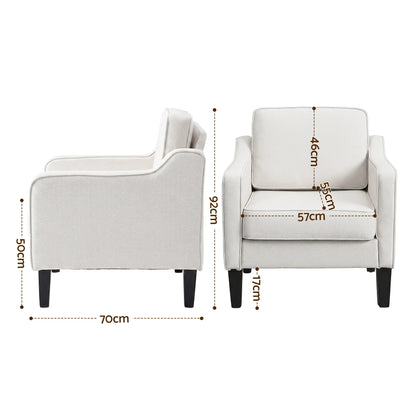 Artiss Armchair Lounge Accent Chair Linen Fabric Beige - Image 2
