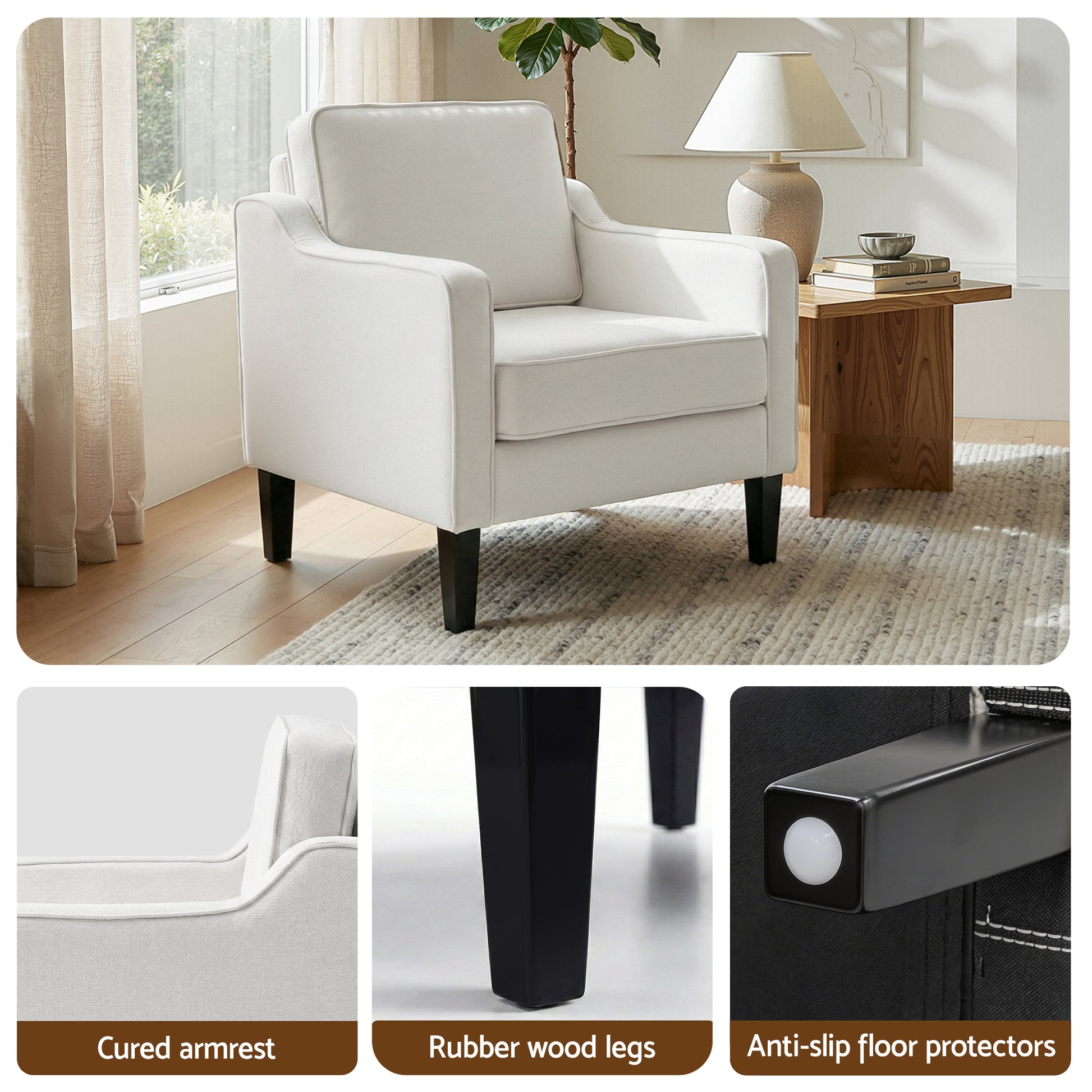Artiss Armchair Lounge Accent Chair Linen Fabric Beige - Image 5