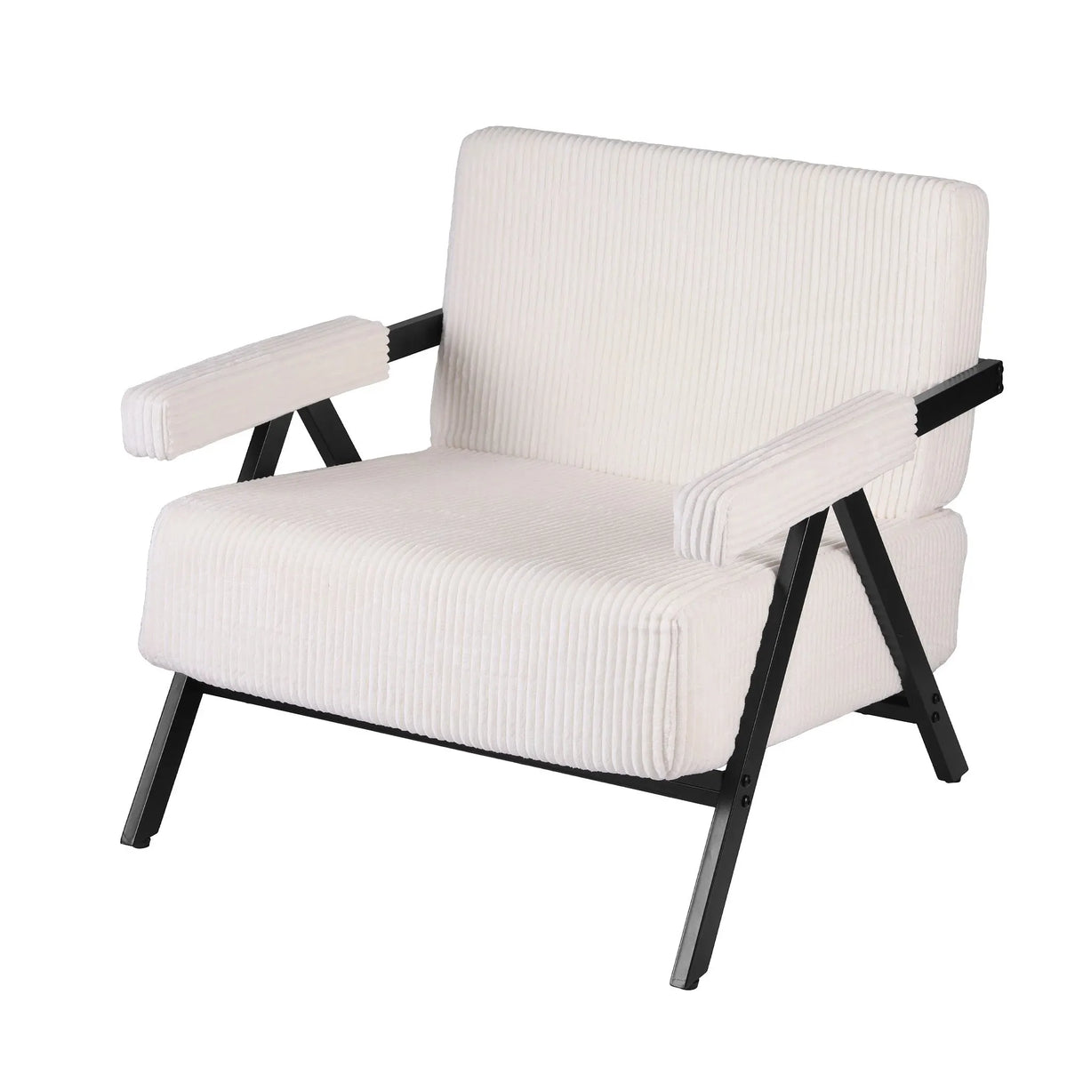 Artiss Compressed Armchair White Corduroy Accent Chair for Small Space - Image 2