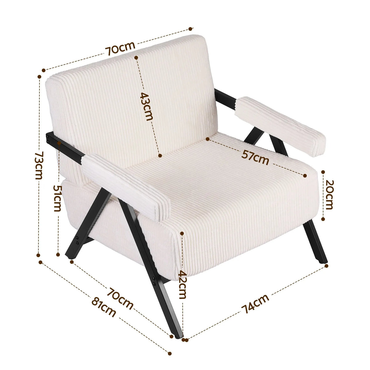 Artiss Compressed Armchair White Corduroy Accent Chair for Small Space - Image 3