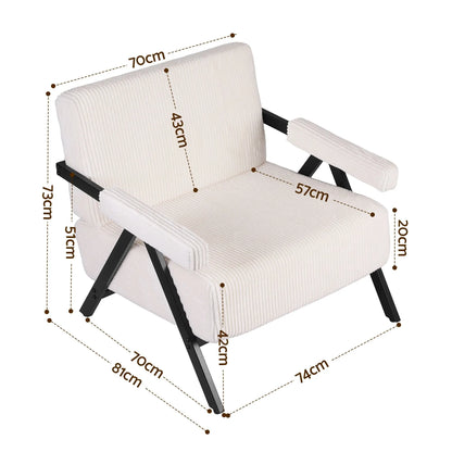 Artiss Compressed Armchair White Corduroy Accent Chair for Small Space - Image 3