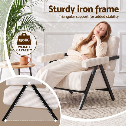 Artiss Compressed Armchair White Corduroy Accent Chair for Small Space - Image 6