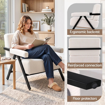 Artiss Compressed Armchair White Corduroy Accent Chair for Small Space - Image 7