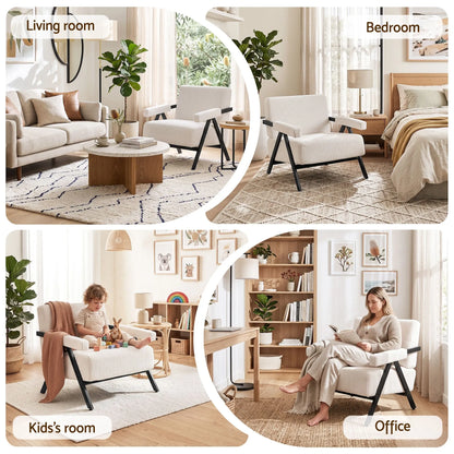 Artiss Compressed Armchair White Corduroy Accent Chair for Small Space - Image 8