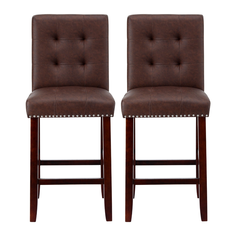 Artiss 2x Bar Stools Kitchen Dining Chairs Counter PU Leather Wooden Ada Brown - Image 3