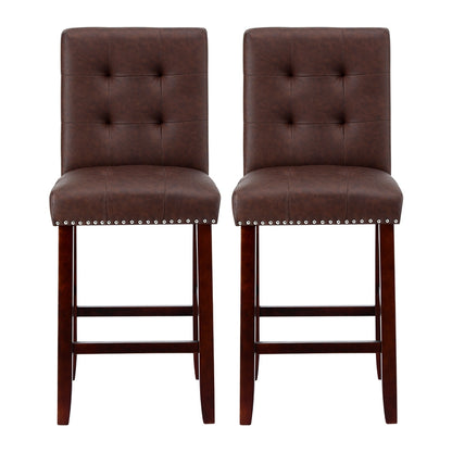 Artiss 2x Bar Stools Kitchen Dining Chairs Counter PU Leather Wooden Ada Brown - Image 3