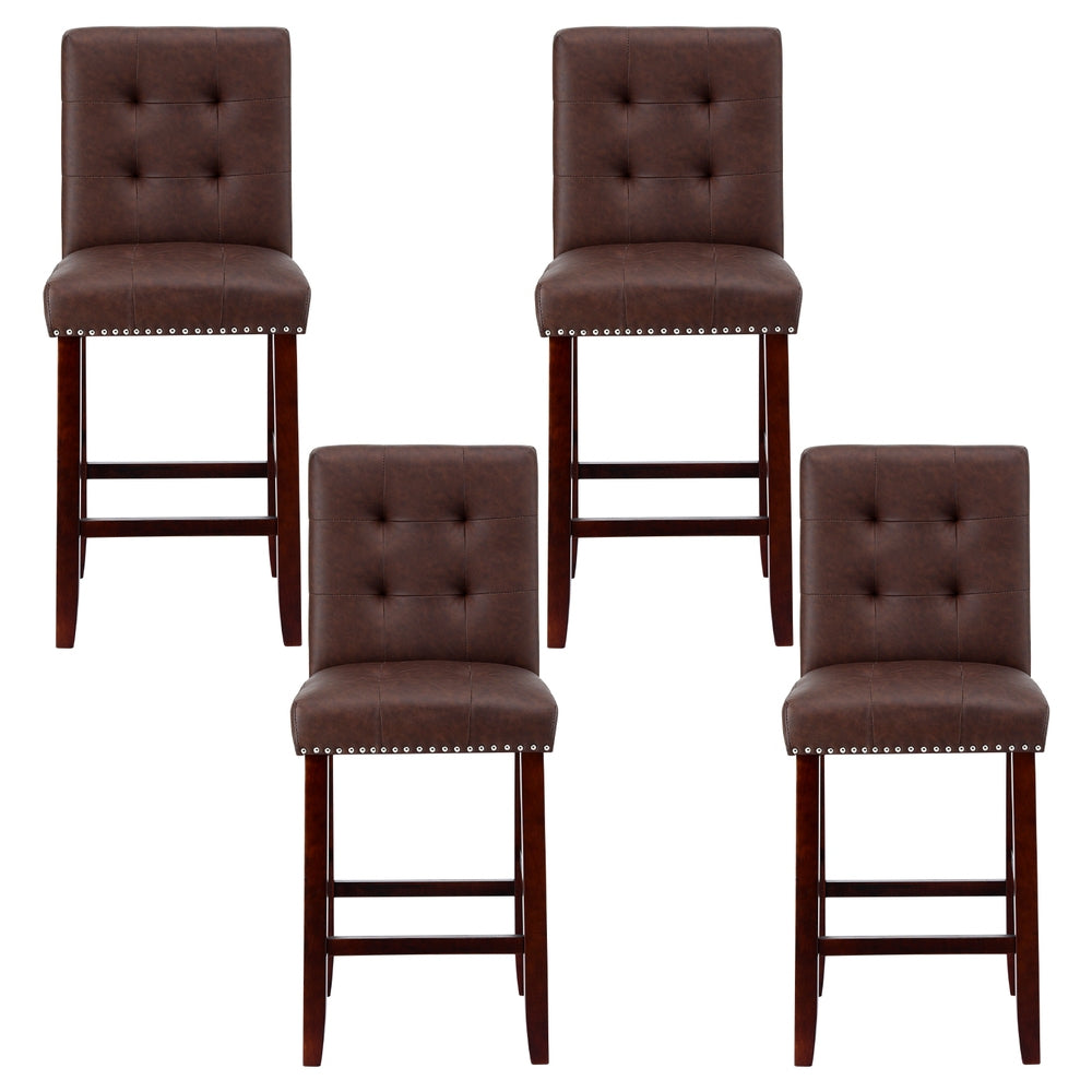 Artiss 4x Bar Stools Kitchen Dining Chairs Counter PU Leather Wooden Ada Brown - Image 3