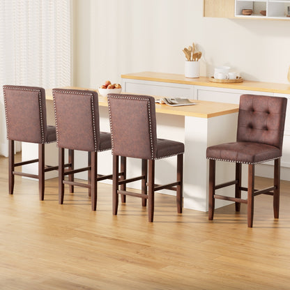 Artiss 4x Bar Stools Kitchen Dining Chairs Counter PU Leather Wooden Ada Brown - Image 7