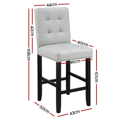 Artiss 2x Bar Stools Kitchen Dining Chairs Counter Fabric Stool Wooden Ada Grey - Image 2