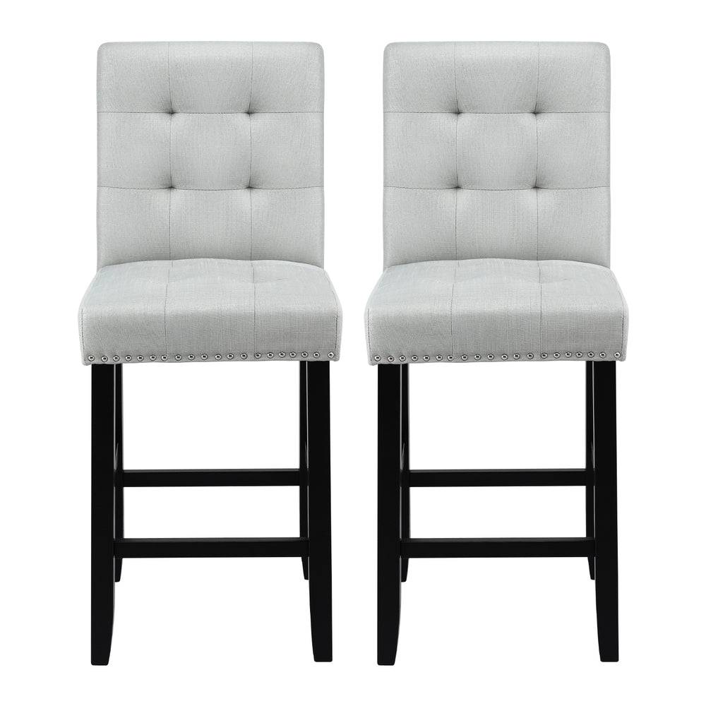 Artiss 2x Bar Stools Kitchen Dining Chairs Counter Fabric Stool Wooden Ada Grey - Image 3
