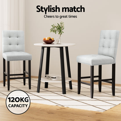 Artiss 2x Bar Stools Kitchen Dining Chairs Counter Fabric Stool Wooden Ada Grey - Image 4