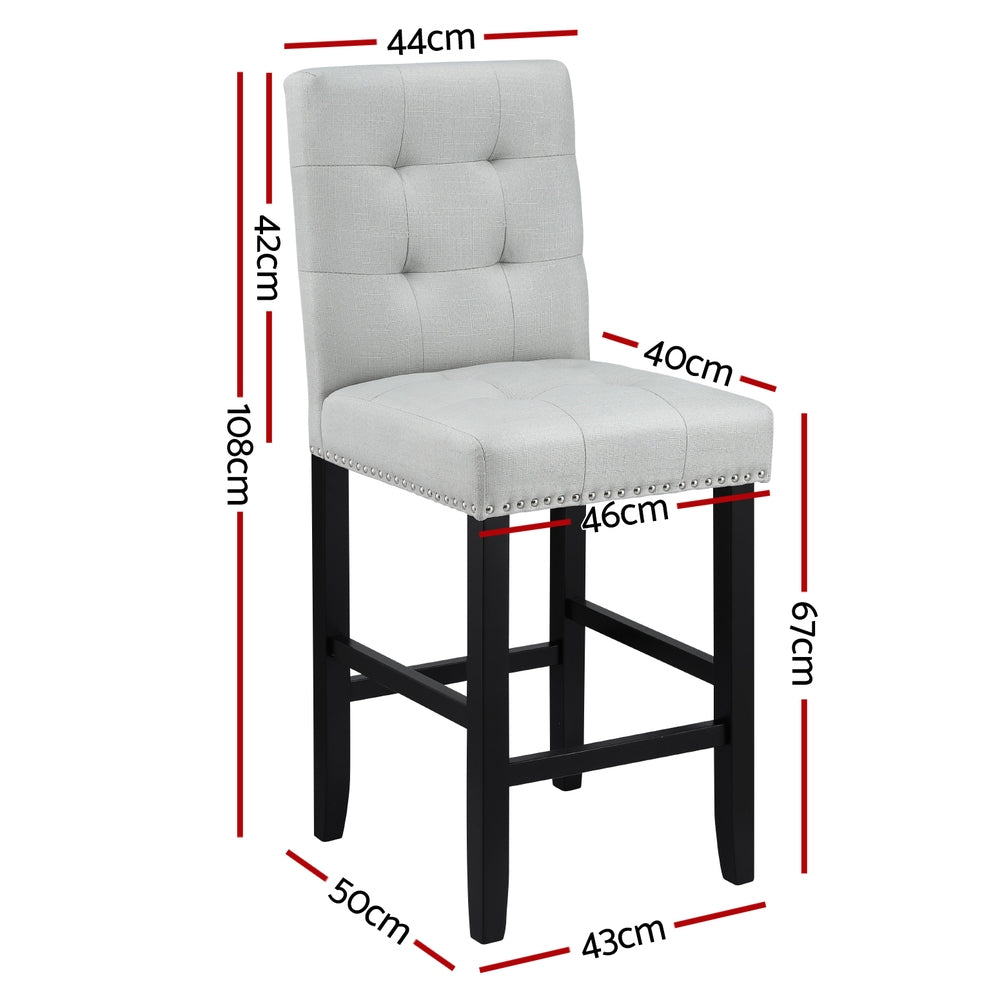 Artiss 4x Bar Stools Kitchen Dining Chairs Counter Fabric Stool Wooden Ada Grey - Image 2