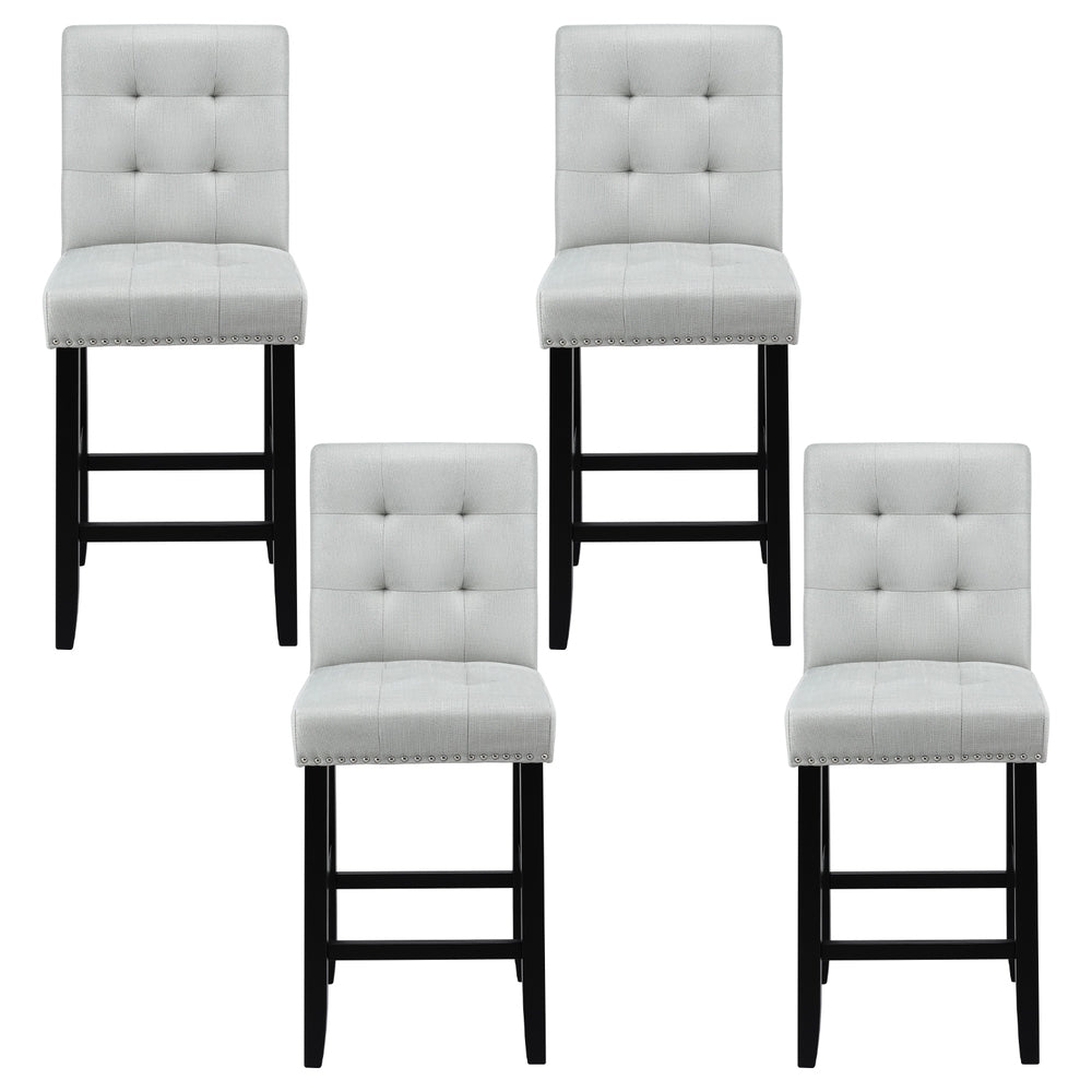 Artiss 4x Bar Stools Kitchen Dining Chairs Counter Fabric Stool Wooden Ada Grey - Image 3