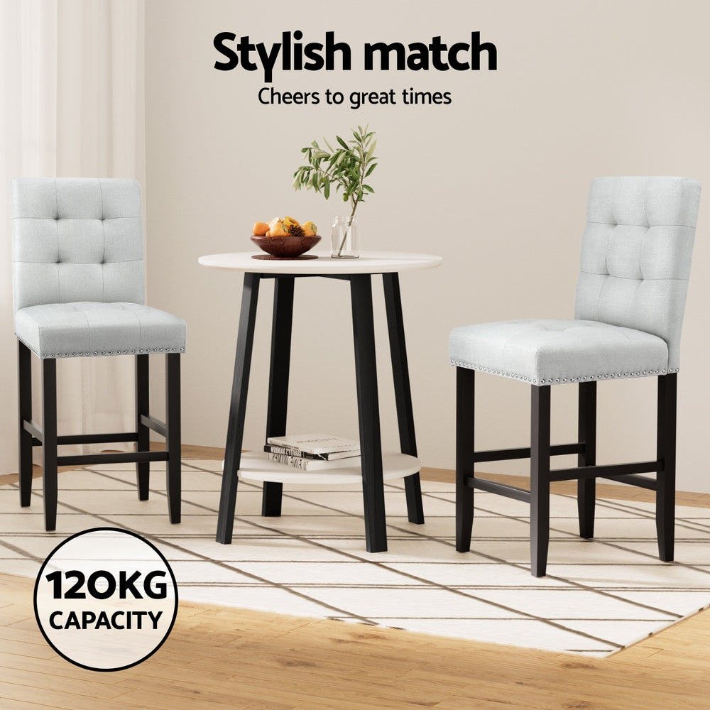 Artiss 4x Bar Stools Kitchen Dining Chairs Counter Fabric Stool Wooden Ada Grey - Image 4