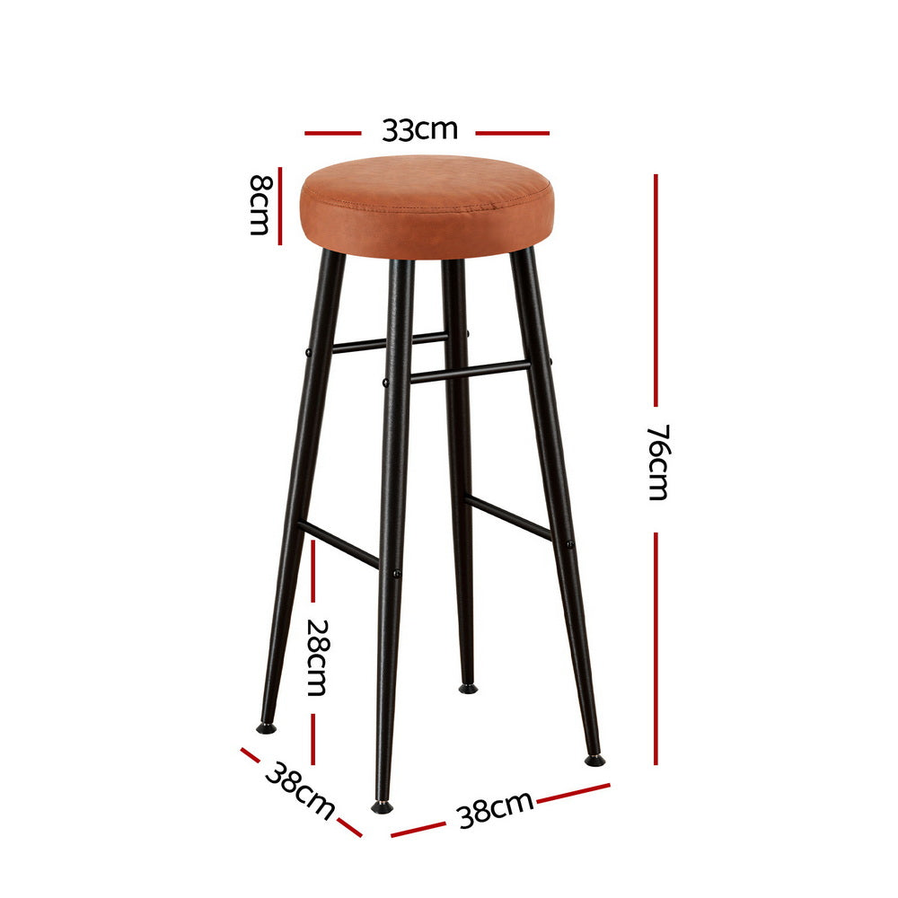 Artiss 2x Bar Stools Kitchen Dining Chairs Counter Round PU Leather Lane Brown - Image 2