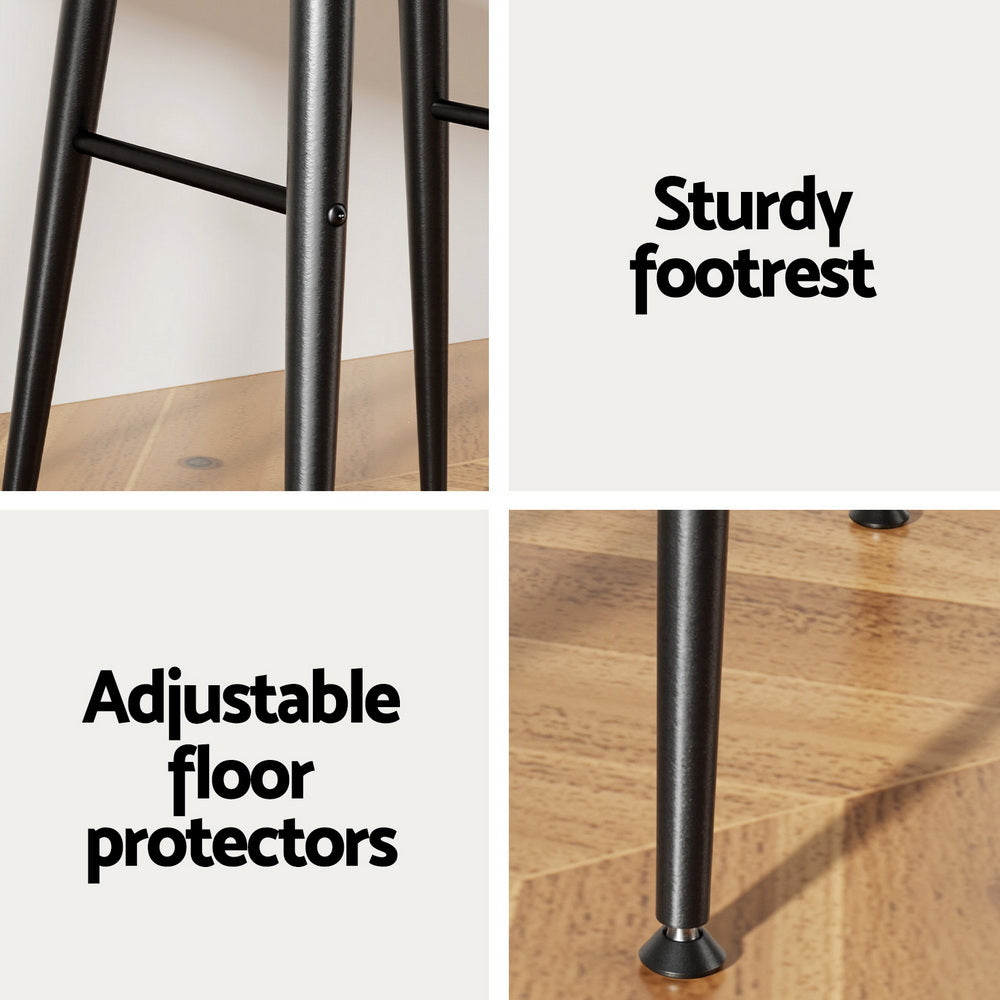 Artiss 2x Bar Stools Kitchen Dining Chairs Counter Round PU Leather Lane Brown - Image 5