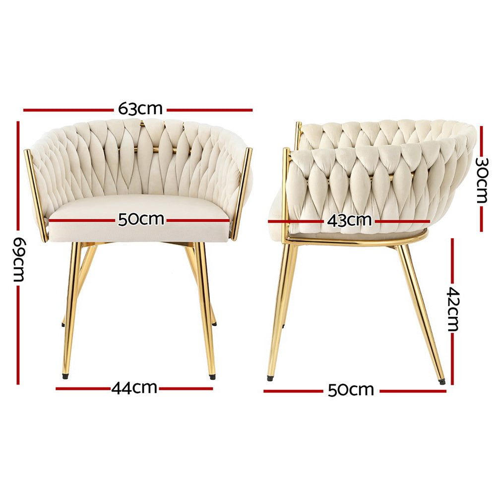 1 Artiss Dining Chair Velvet Armchair Beige - Image 2
