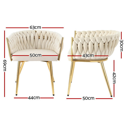 1 Artiss Dining Chair Velvet Armchair Beige - Image 2