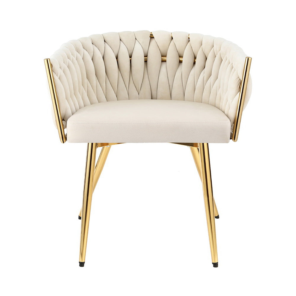 1 Artiss Dining Chair Velvet Armchair Beige - Image 3