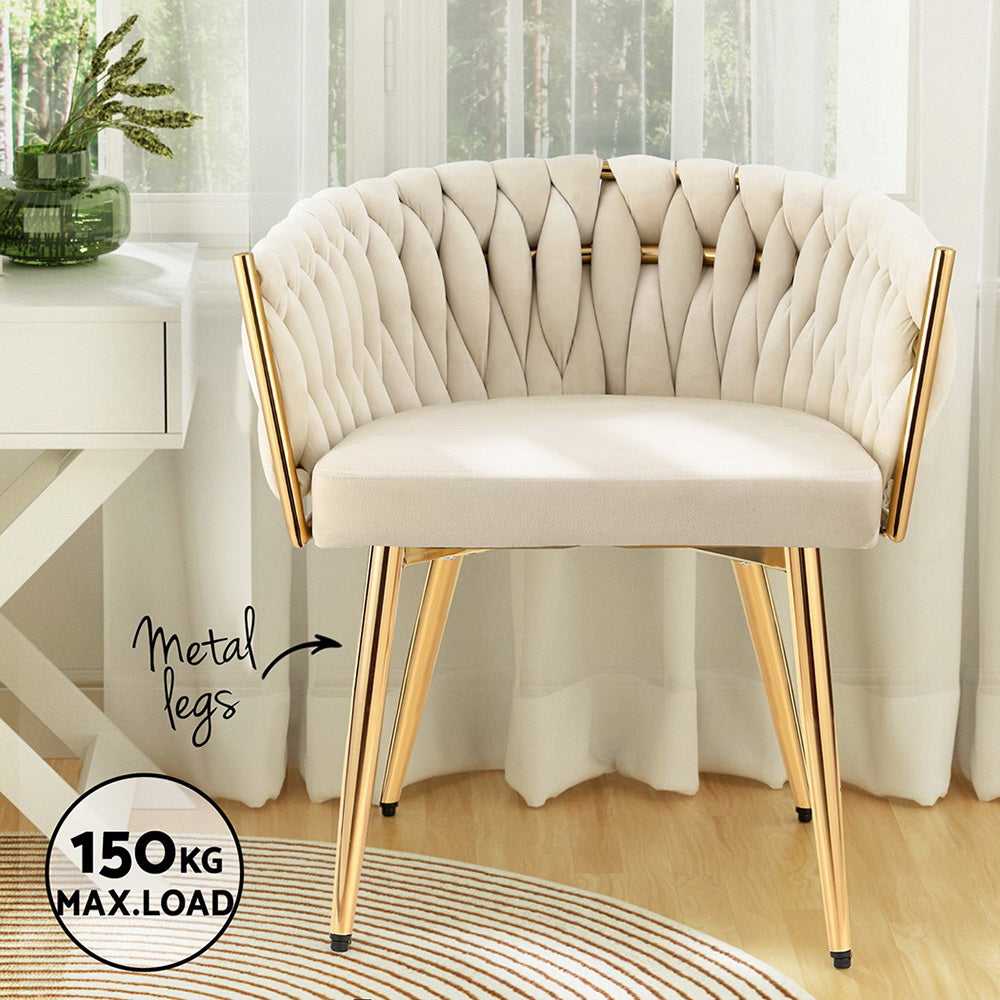1 Set of 2 Artiss Dining Chairs Velvet Armchair Beige - Image 5
