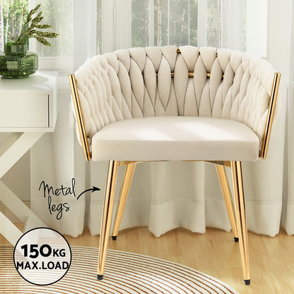 1 Set of 2 Artiss Dining Chairs Velvet Armchair Beige - Image 5