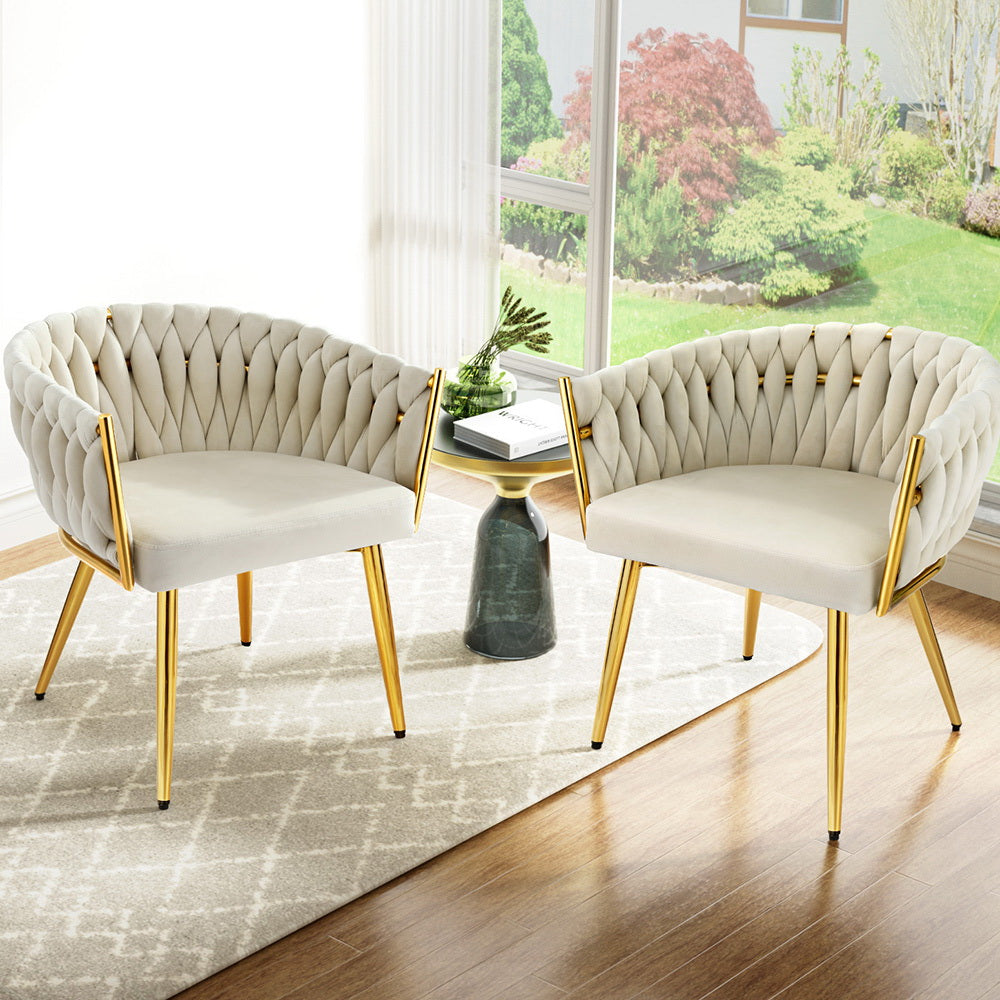 1 Set of 2 Artiss Dining Chairs Velvet Armchair Beige - Image 7